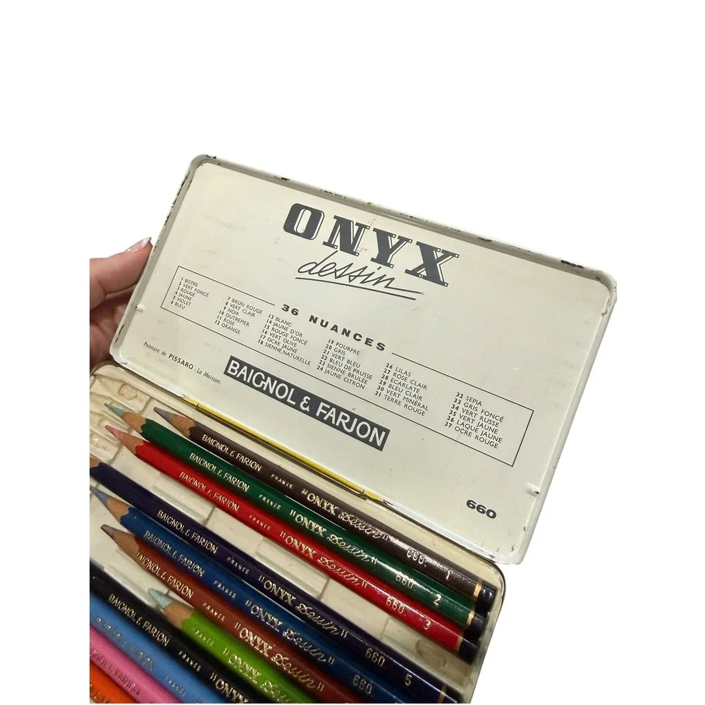 Vintage Baginol & Farjon Onyx Color Pencil Tin‎ Set France Artist Drawing Case
